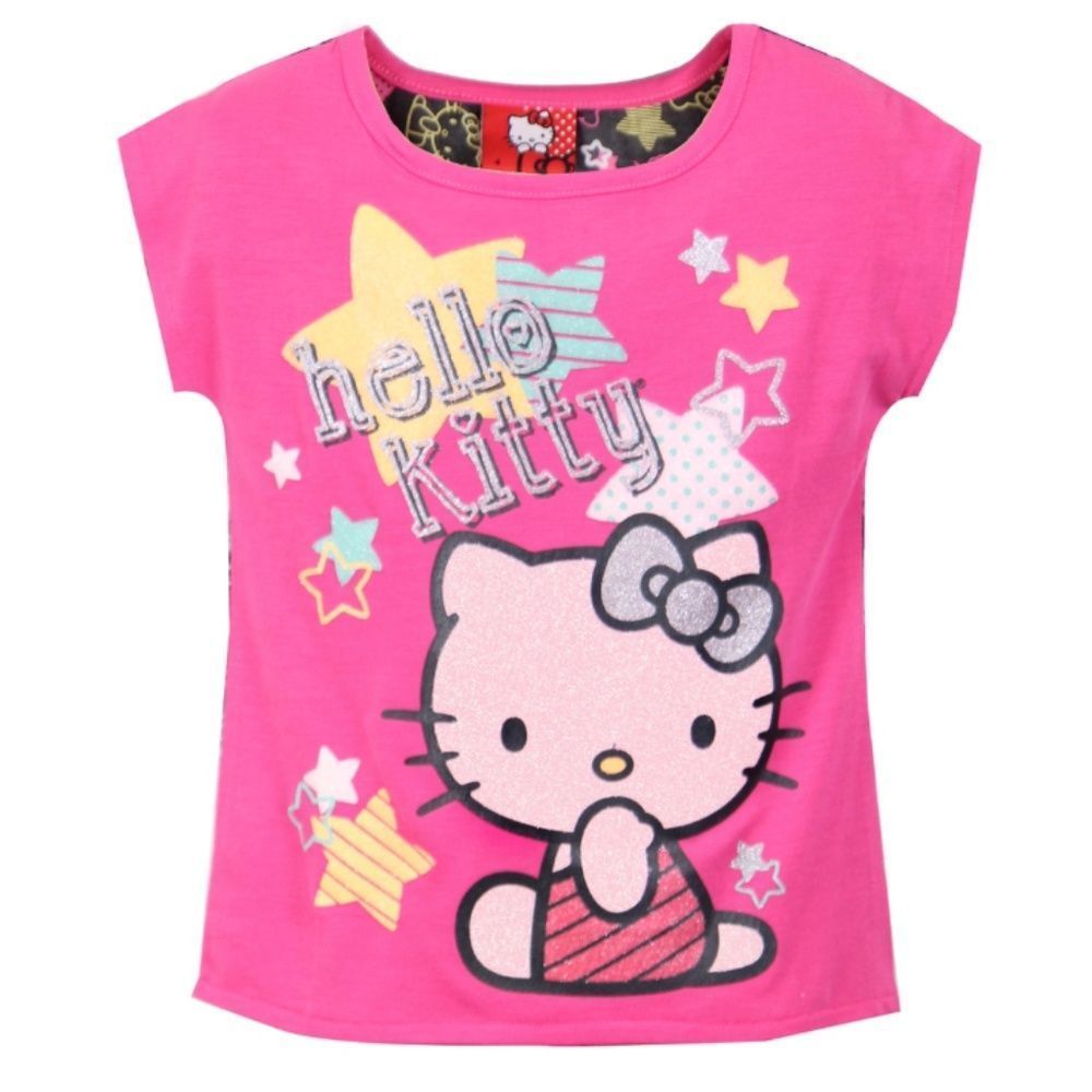 HELLO Kitty Hi Lo Shirt Shiny Soft Silver Glitter Beautiful Printing on Back